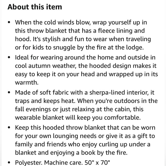 The Lakeside Collection Hooded Fleece & Sherpa Lined Wearable Throw Blanket - Picture 4 of 11